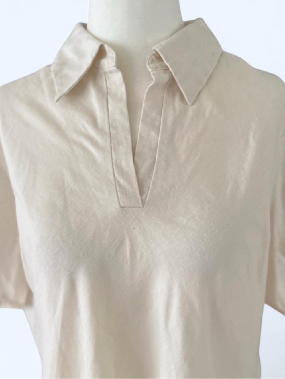 Splash Woman Cream 100% Linen Short Sleeve Collared Polo Tunic Top 18